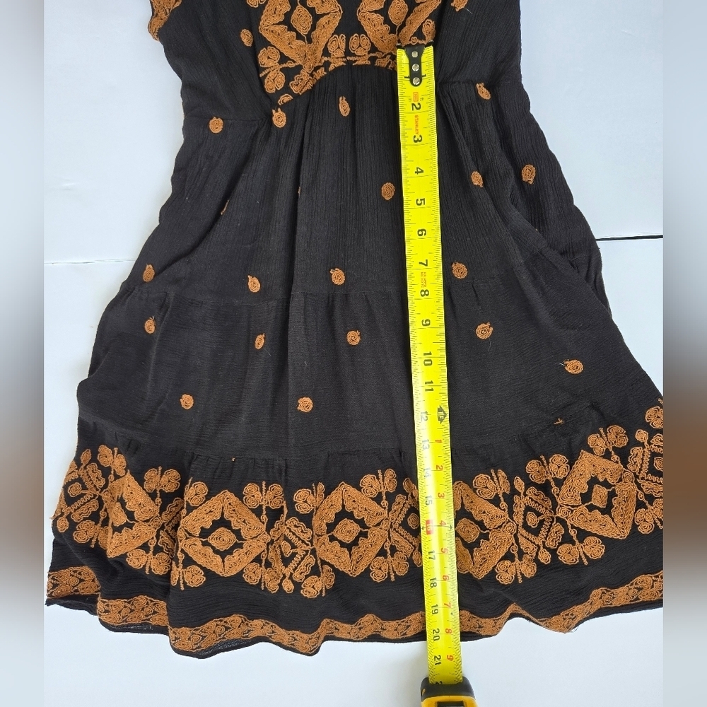 Hale Bob Black Mini Dress with Brown Embroidery -Size XS -100% Rayon - Picture 6 of 8